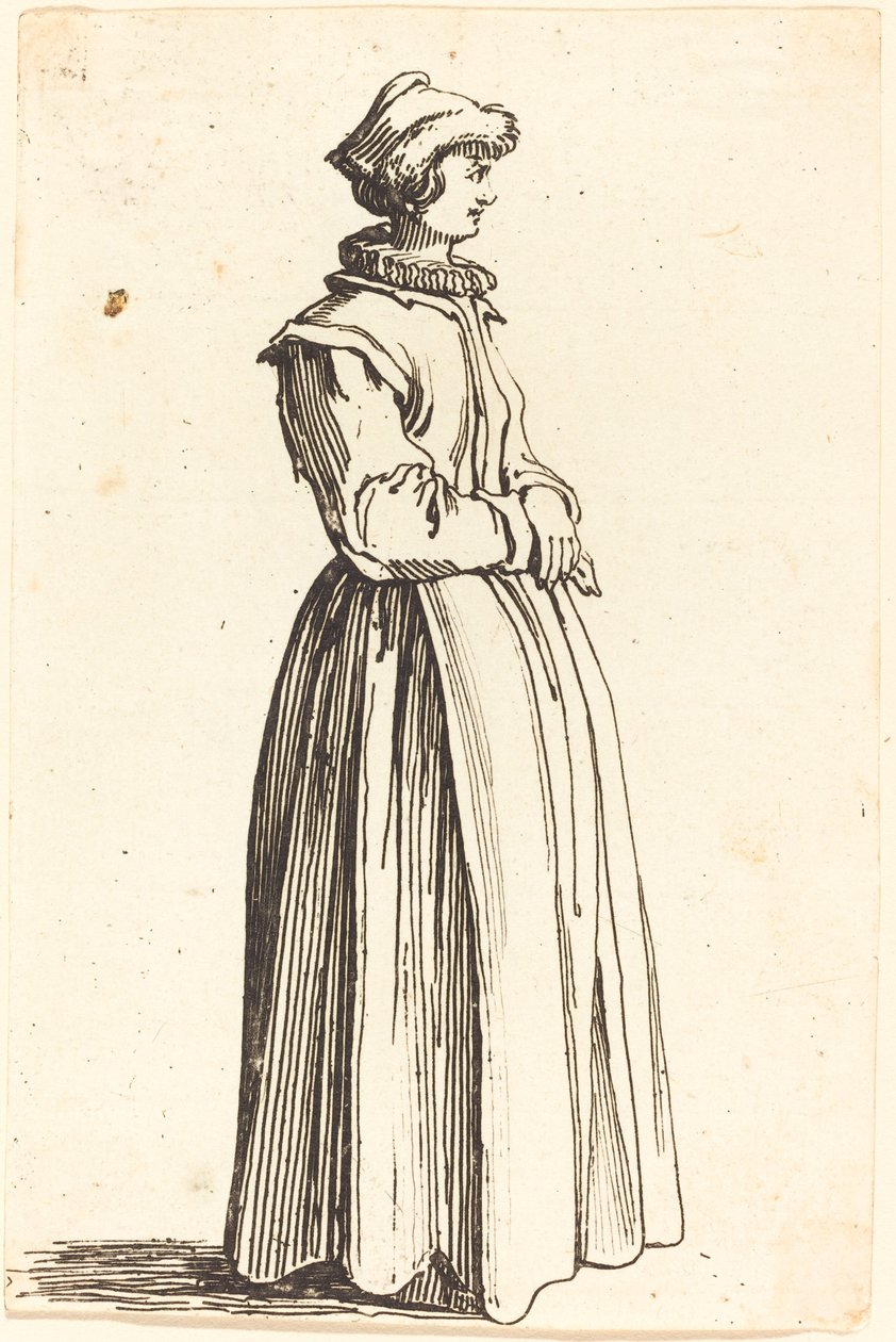 Ung kvinna, i profil, vänd åt höger av Israel Henriet after Jacques Callot