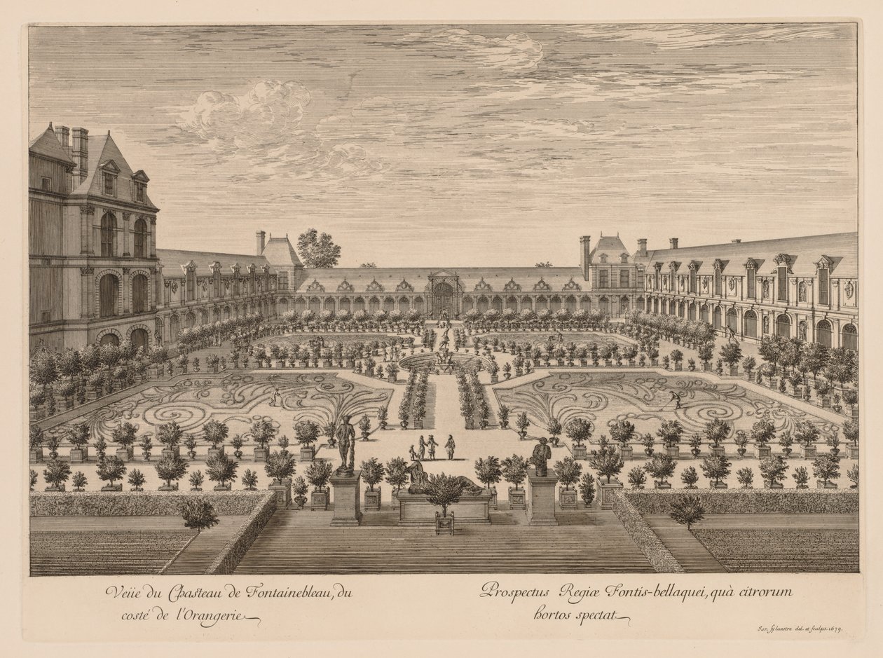 Utsikt över Château de Fontainebleau, från Orangeriet av Israël Silvestre