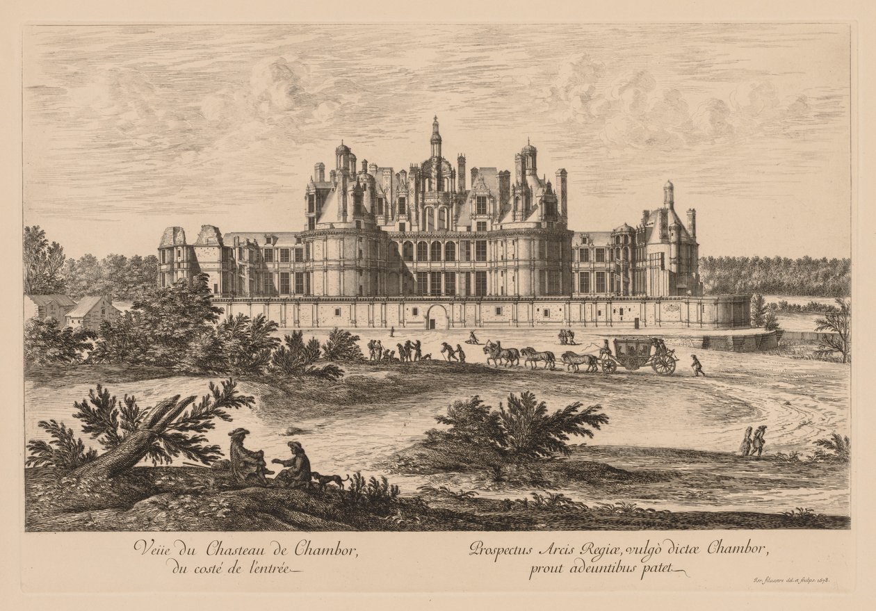 Utsikt över Palace of Chambord från entrén av Israël Silvestre