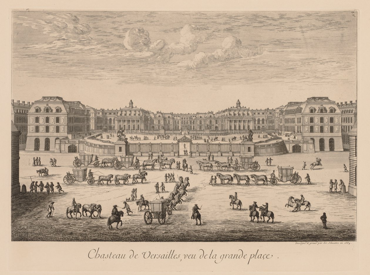 Utsikt över slottet i Versailles, från det stora torget av Israël Silvestre