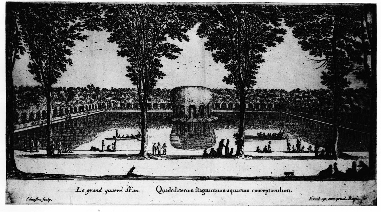 Det stora vattentorget i Château de la Rochefoucauld i Liancourt; av Israel. av Israel the Younger Silvestre