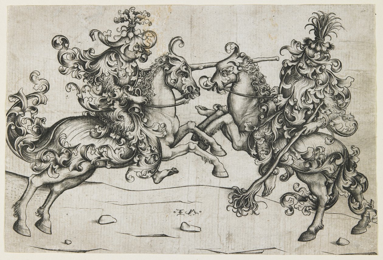 Två vilda män i en jakt, ca 1480 av Israhel van Meckenem the younger