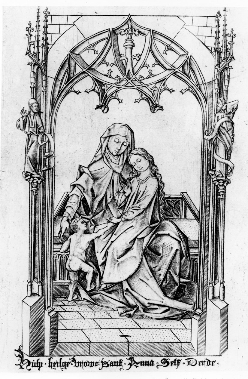 Den heliga Anna med Maria och barnet, ca 1465-1500 av Israhel van Meckenem the younger
