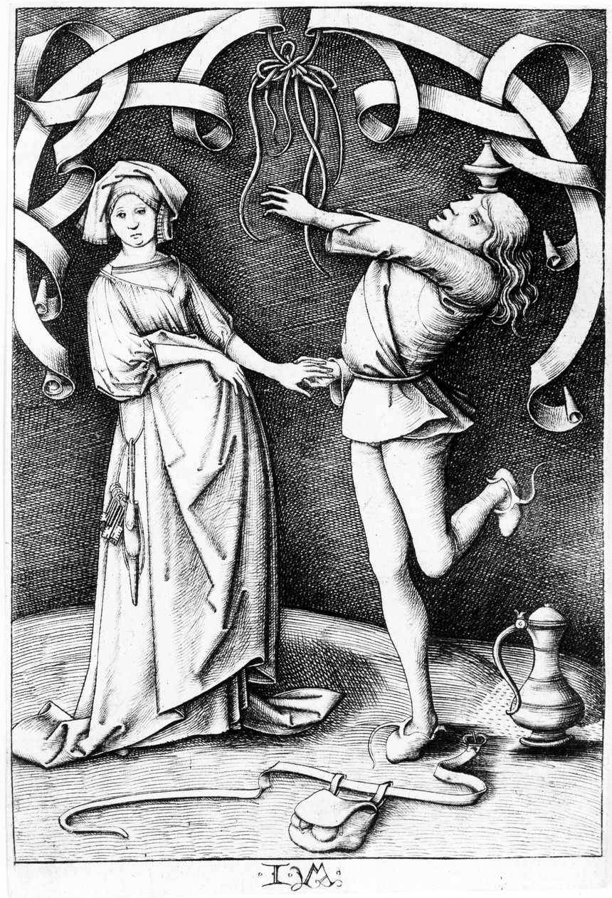 Jonglören och kvinnan, ca 1495-1503 av Israhel van Meckenem the younger
