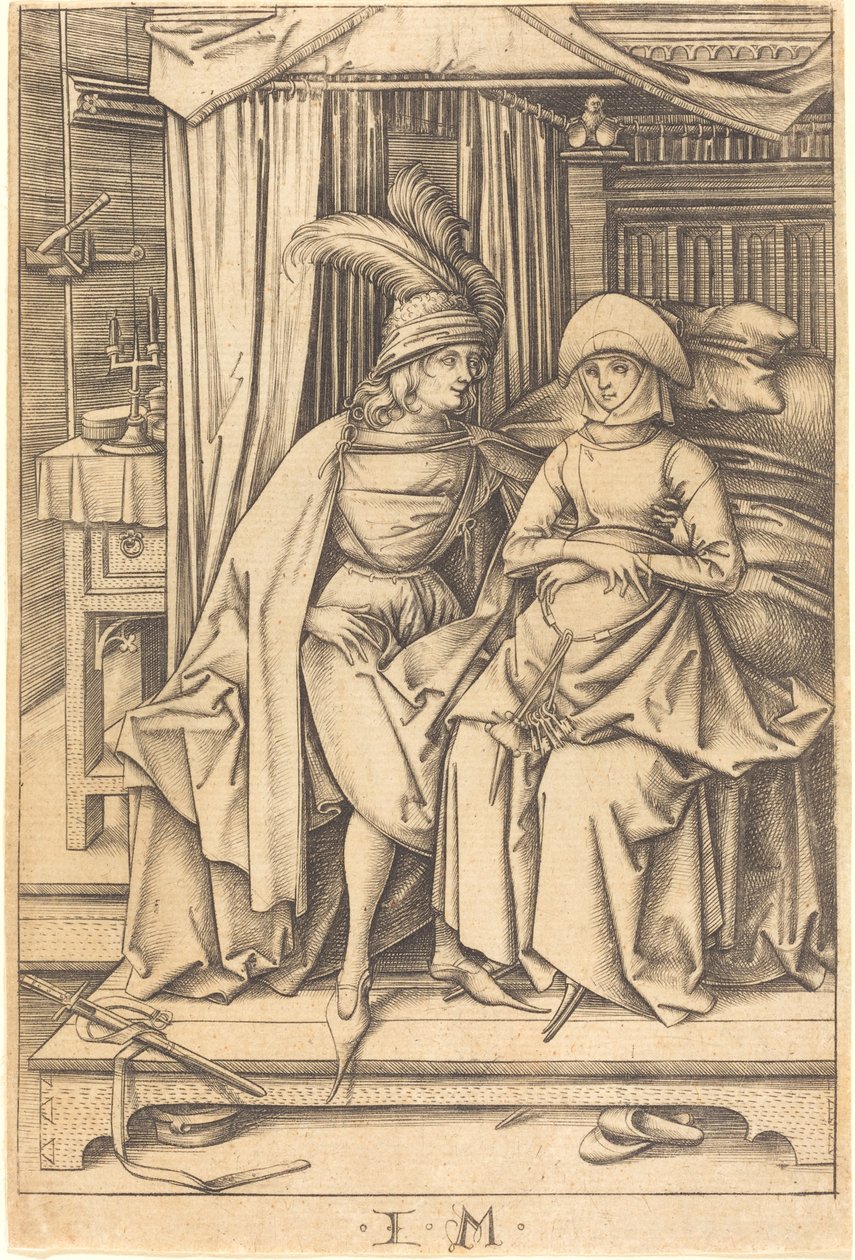 Par som sitter på en säng, ca. 14951503. av Israhel van Meckenem