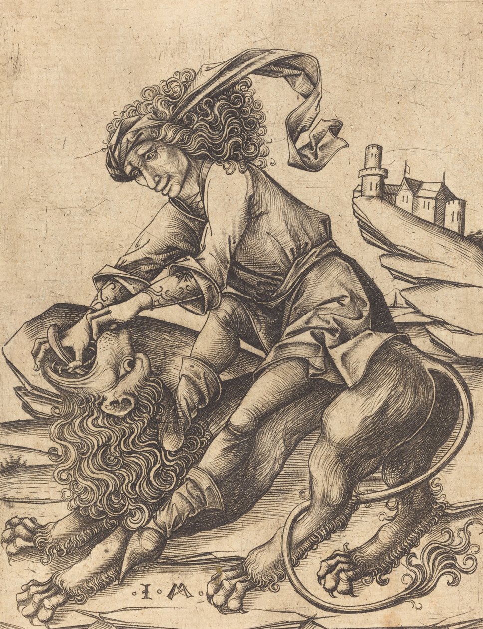 Simson och lejonet, ca. 1475. av Israhel van Meckenem