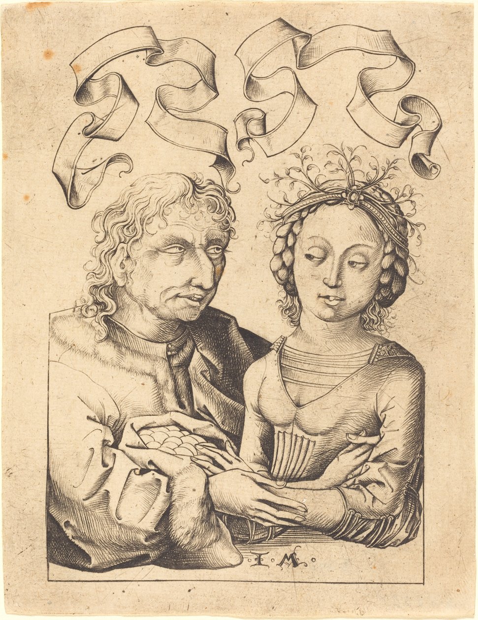 The Foolish Old Man and the Young Girl, ca. 14801490. av Israhel van Meckenem