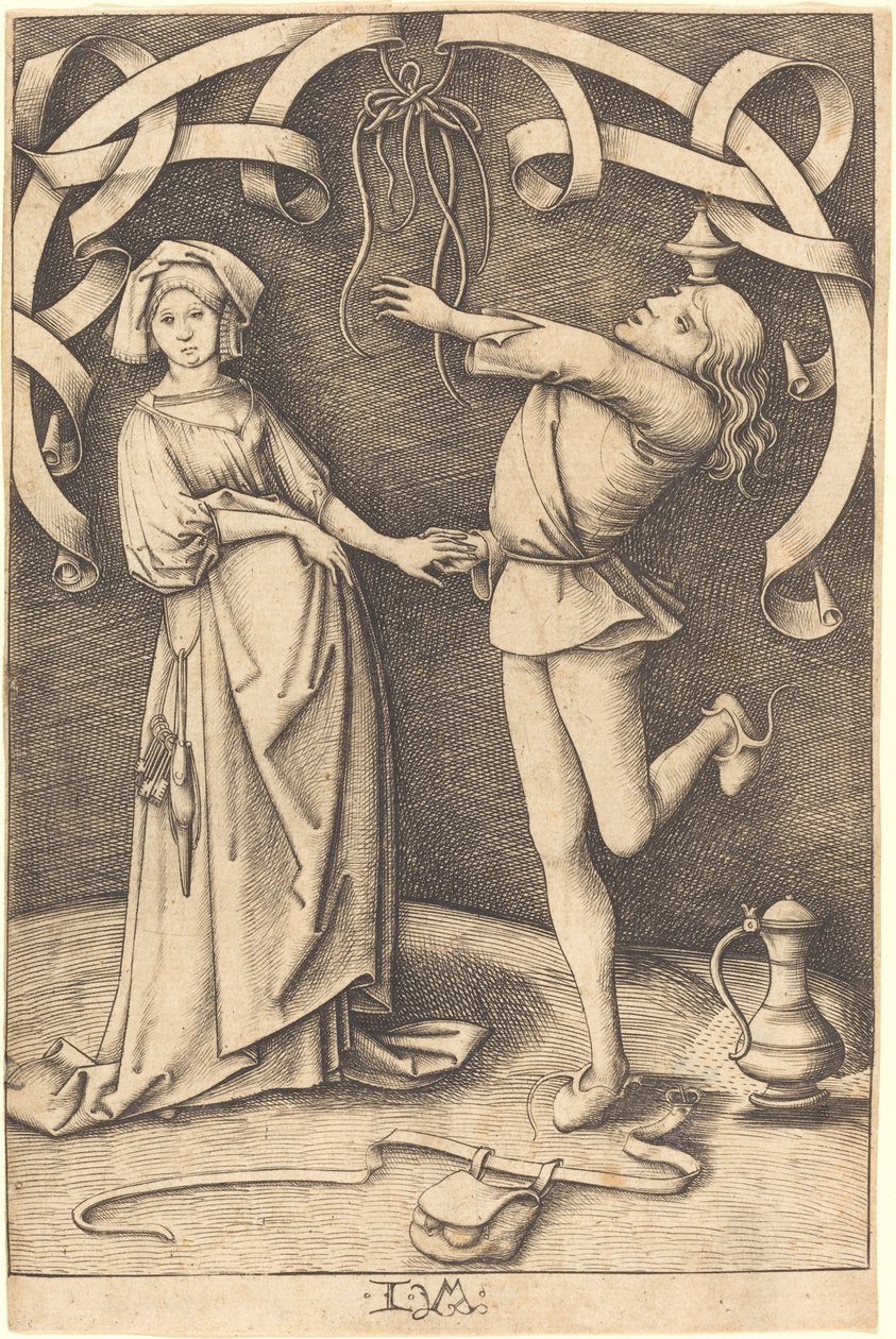 Jonglören och kvinnan, ca. 14951503. av Israhel van Meckenem