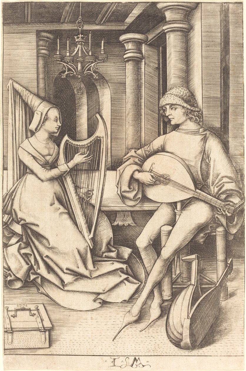 Lutspelaren och harpisten, ca. 14951503. av Israhel van Meckenem