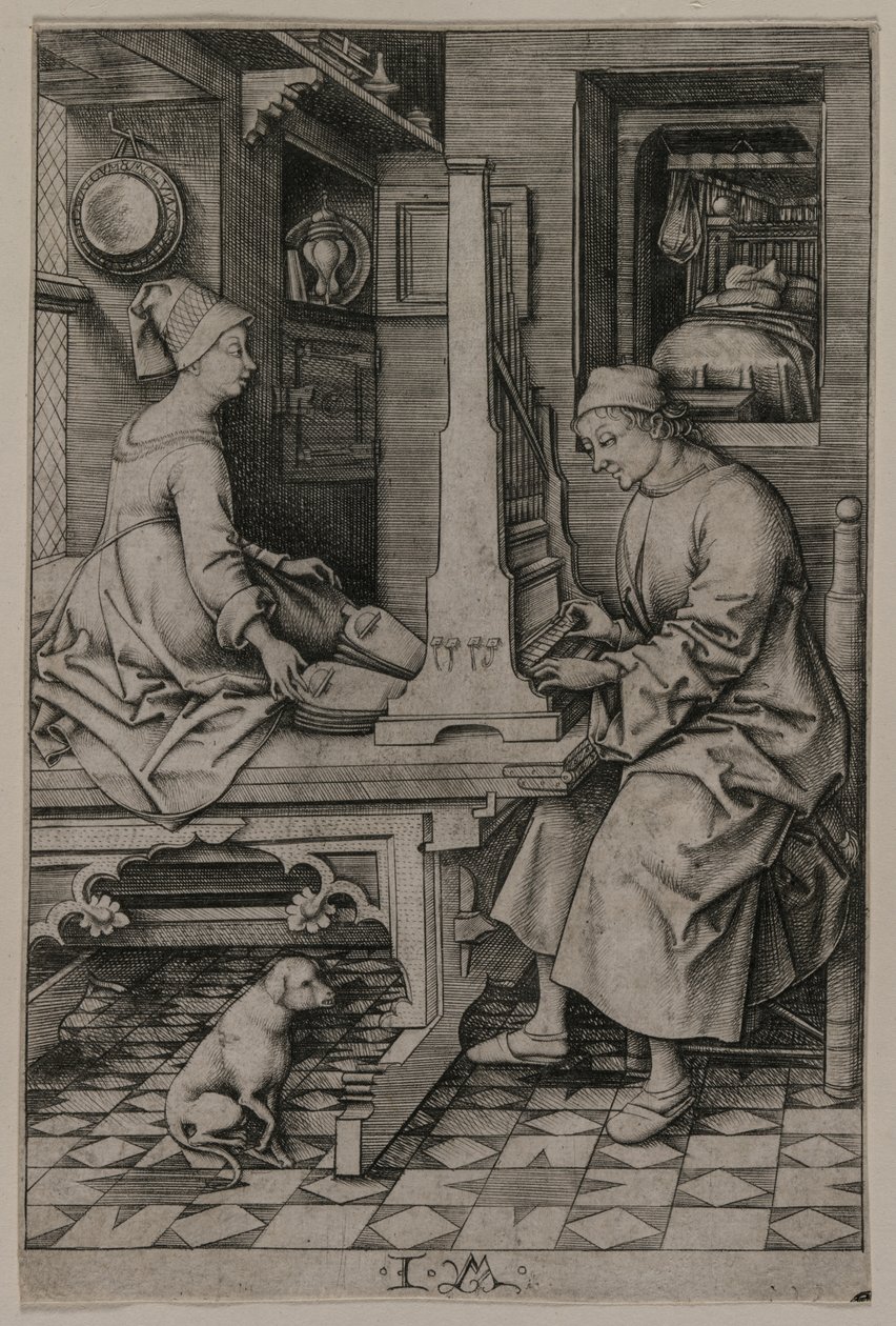 Orgelspelaren och hans hustru, 1495-1503. av Israhel van Meckenem