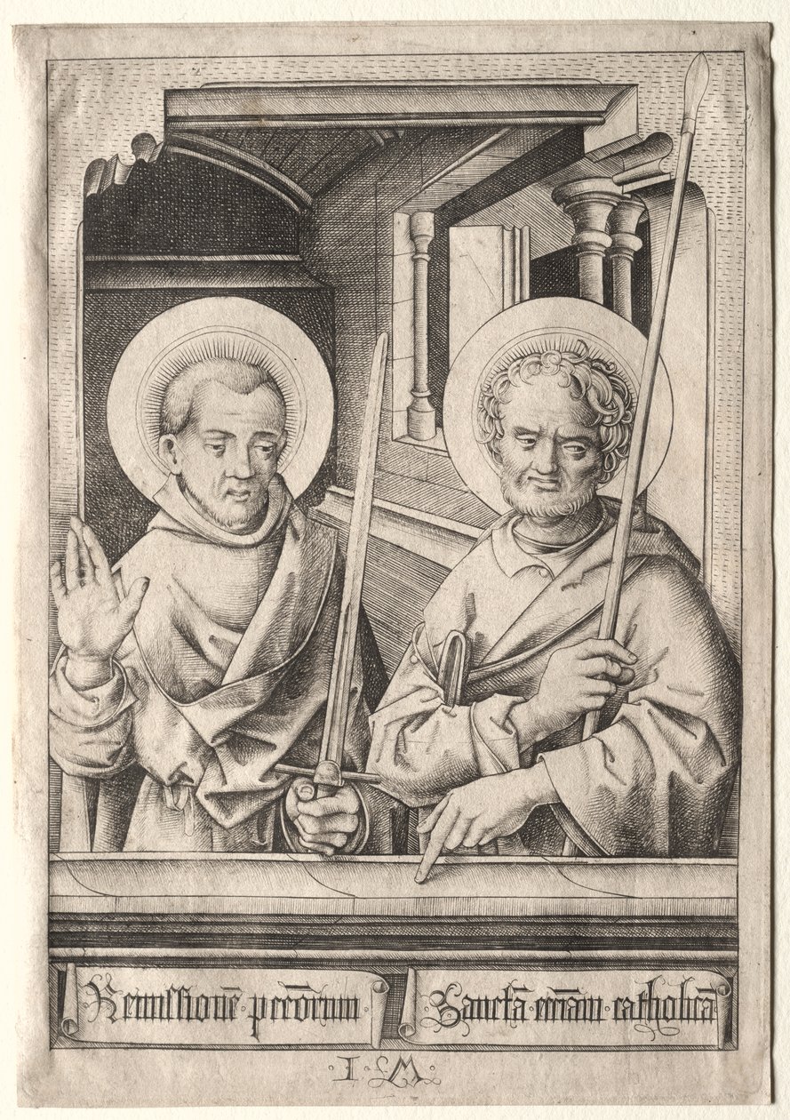 De tolv apostlarna: den helige Simon (?) och den helige Matteus av Israhel van Meckenem