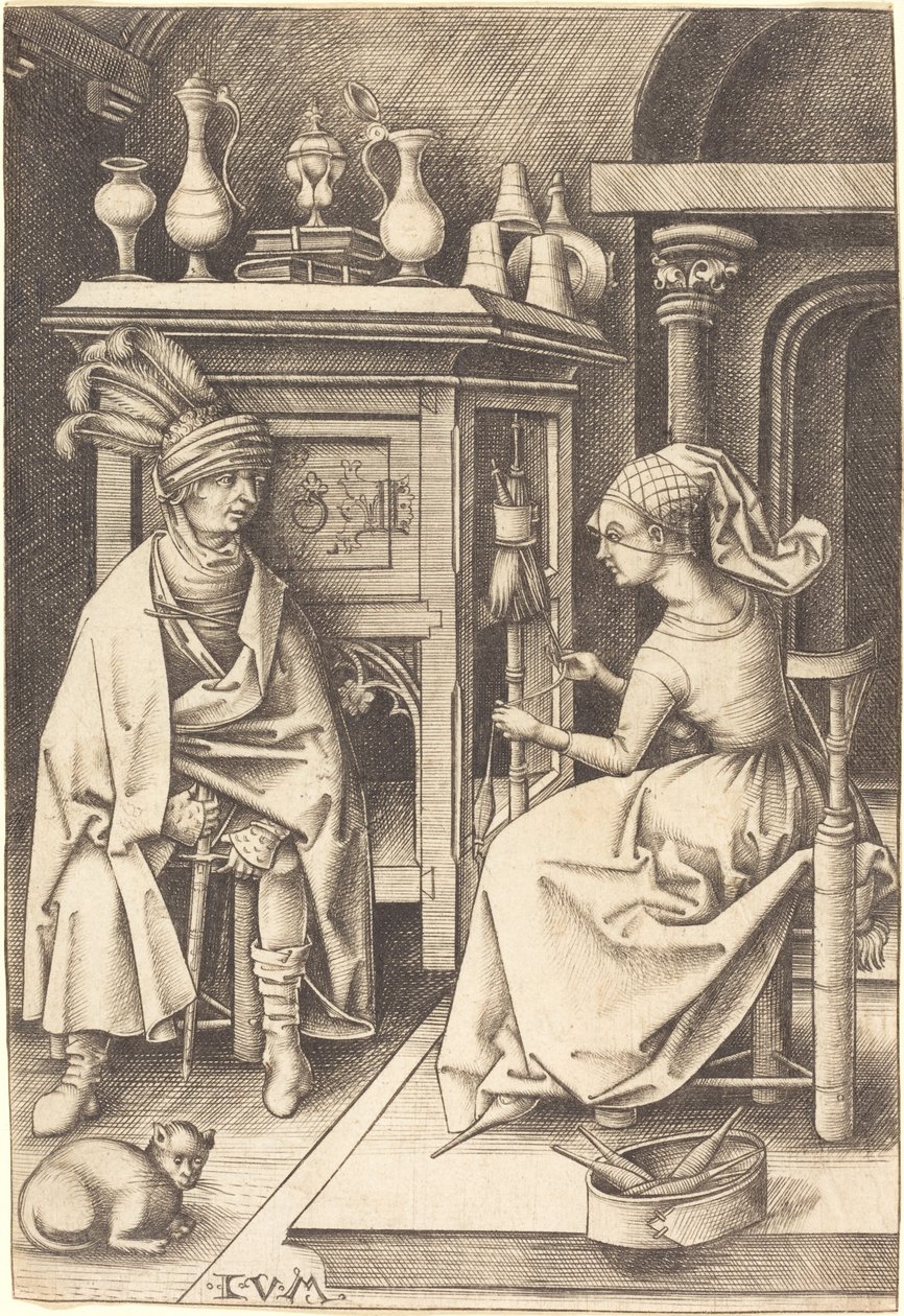 Besöket hos spinnaren, ca. 14951503. av Israhel van Meckenem