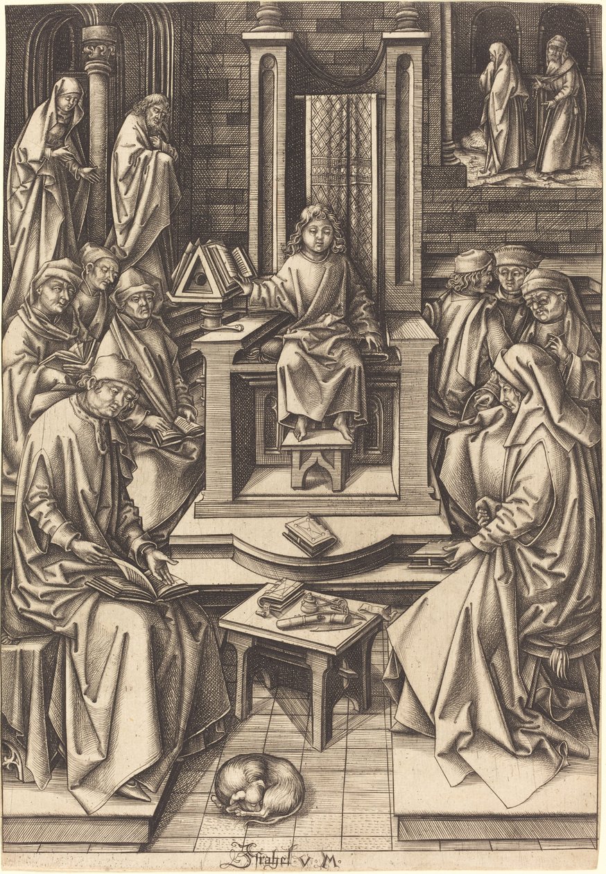 Kristus bland läkarna av Israhel van Meckenem after Hans Holbein the Elder
