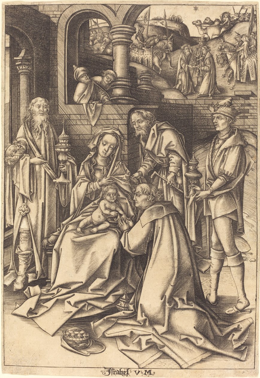 Tillbedjan av Magi av Israhel van Meckenem after Hans Holbein the Elder