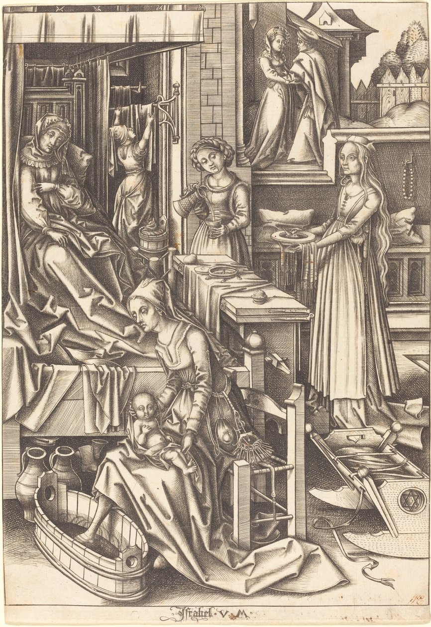 Jungfruns födelse av Israhel van Meckenem after Hans Holbein the Elder