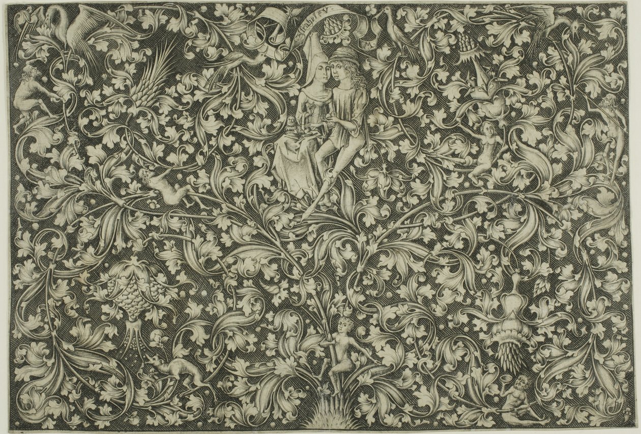 Ornamental panel med två älskande av Israhel van Meckenem the younger