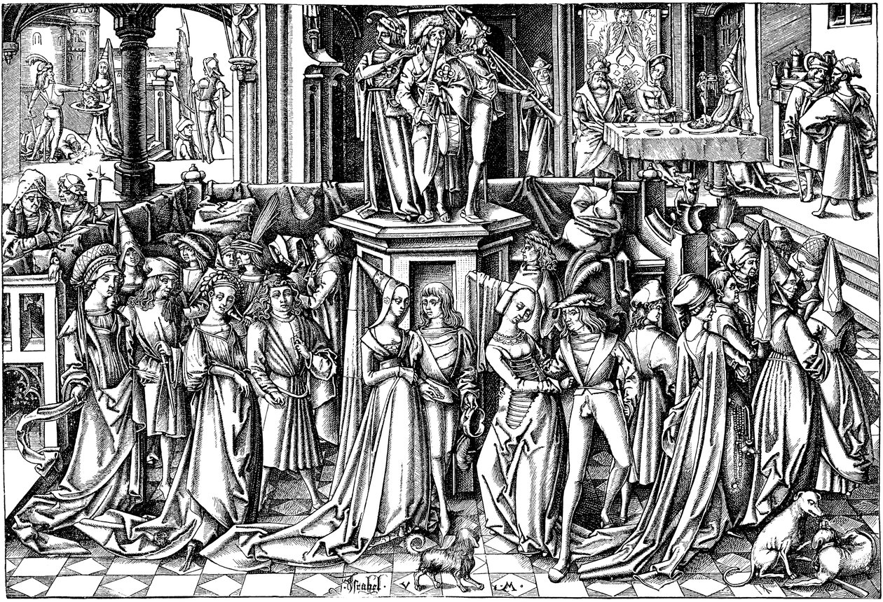 Dansen vid Herodes hov, ca. 1500 av Israhel van Meckenem the younger