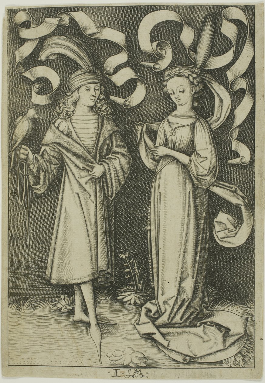Falkaren och damen av Israhel van Meckenem the younger