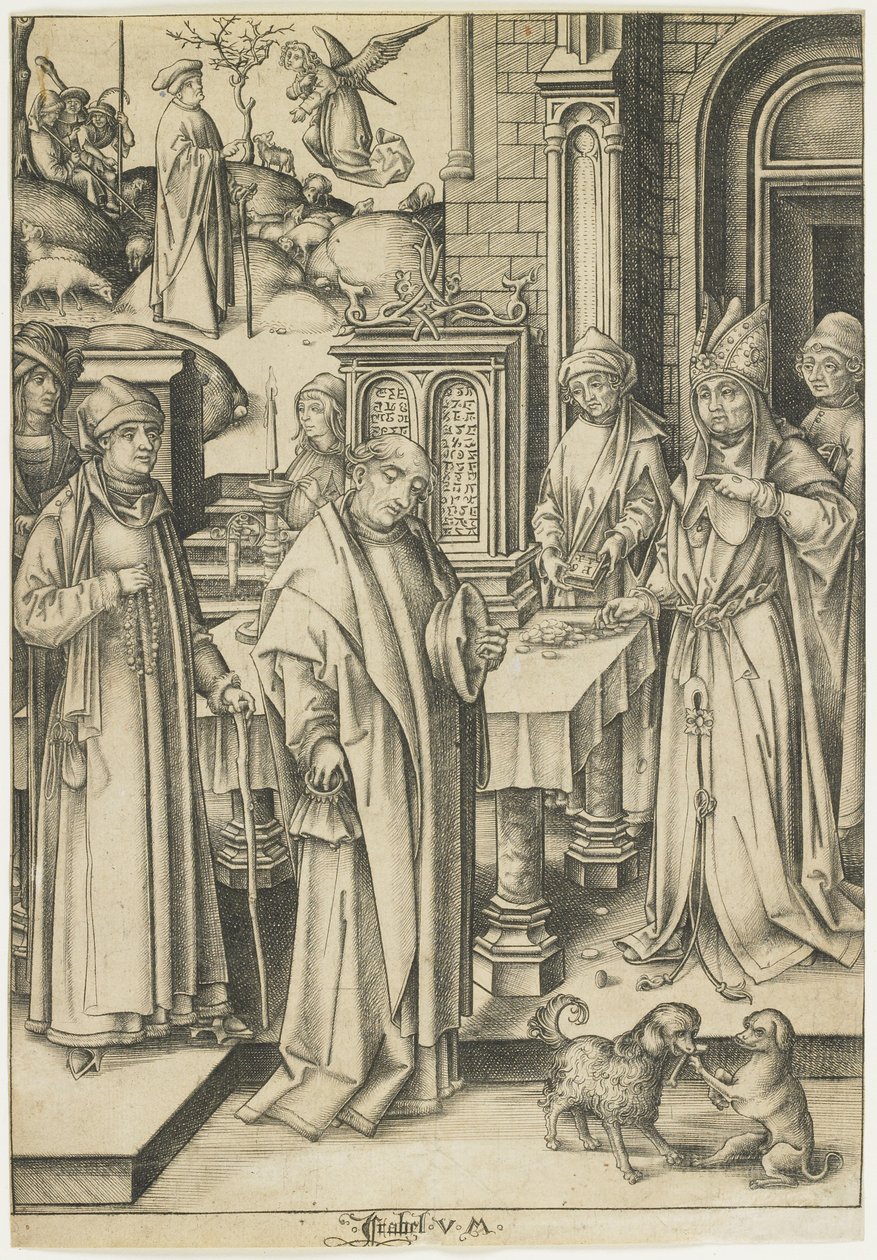 Överstepräst vägrar Joachims offer, ca. 1490-1500 av Israhel van Meckenem the younger