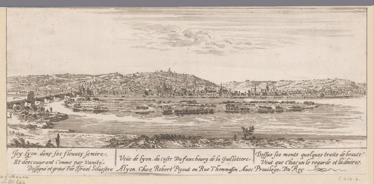 Utsikt över Lyon med förorten Guillotière Veue de Lyon du coste Du fauxbourg de la Guillotiere (titel på objektet) av Israël Silvestre