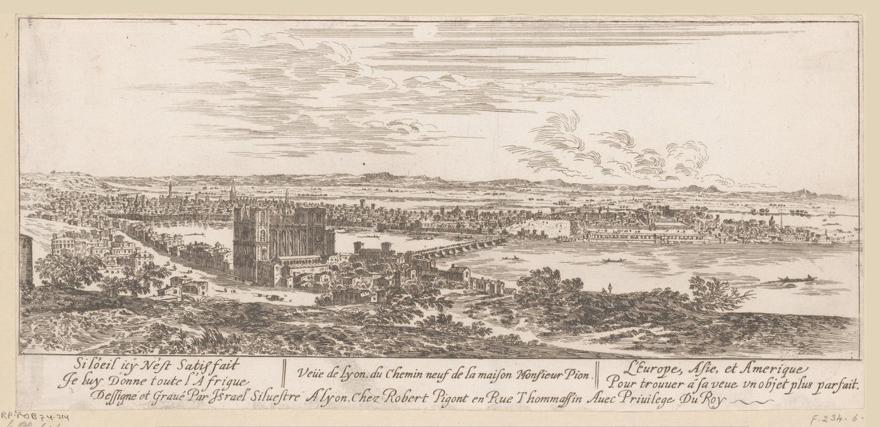 Utsikt över Lyon från Mr Pions hus Veue de Lyon du Chemin neuf de la maison Monsieur Pion (titel på objekt) av Israël Silvestre