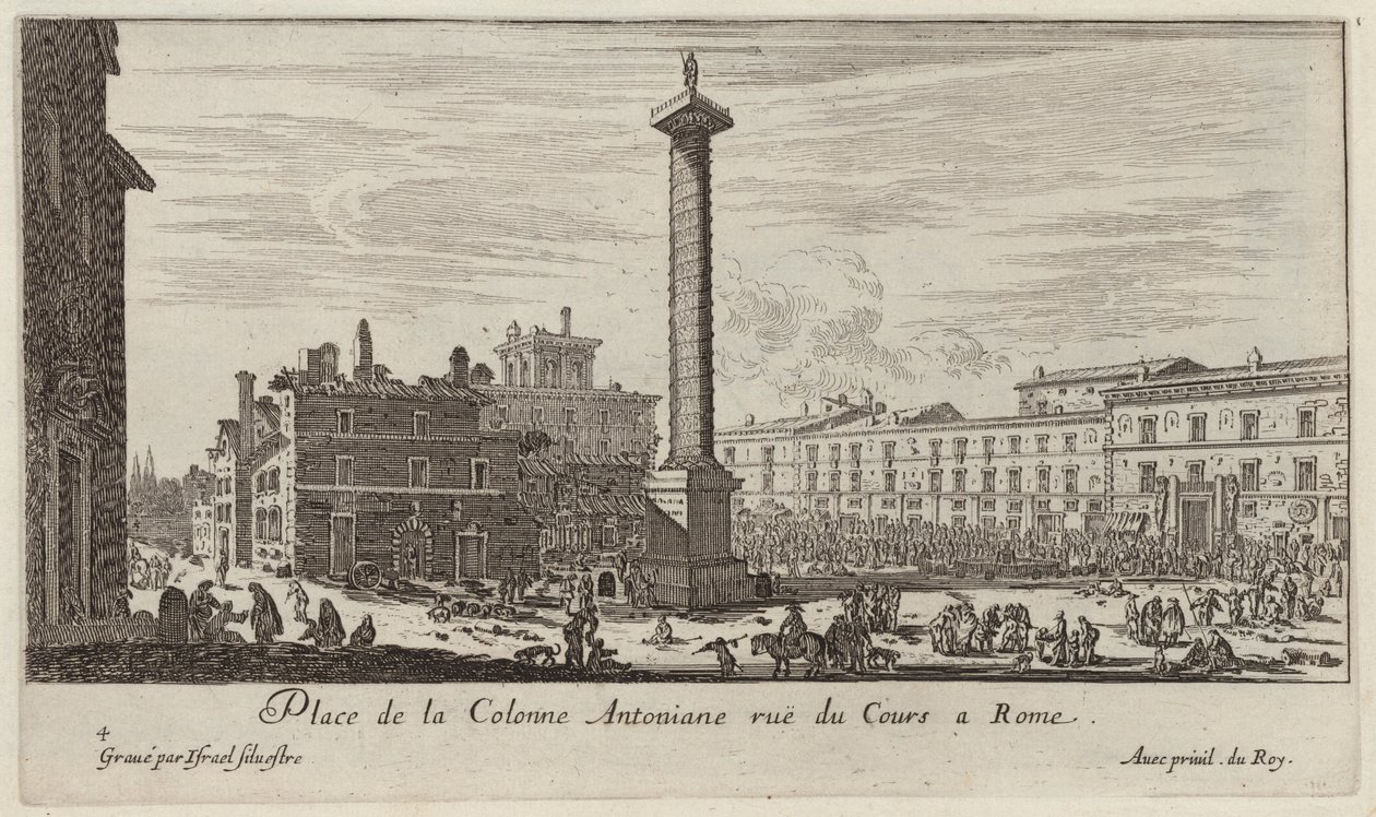 Place de la Colonne Antoniane rue du Cours i Rom av Israël Silvestre
