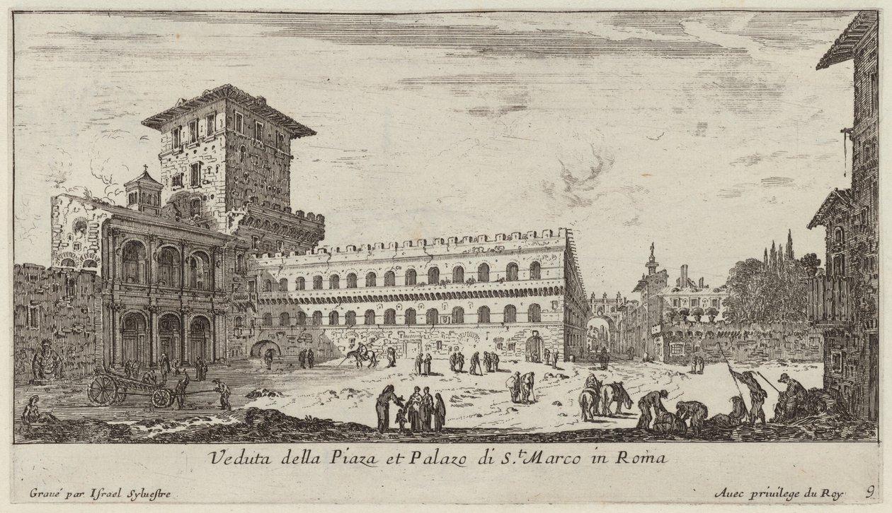 Utsikt över Piazza och Palazzo di San. Marco i Rom av Israël Silvestre