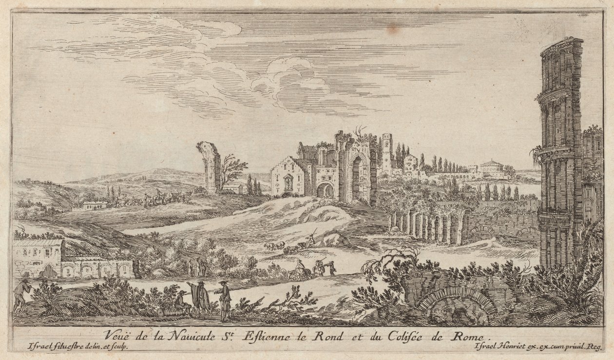 Vy över Navicule St. Estienne le Rond och Colosseum i Rom av Israël Silvestre