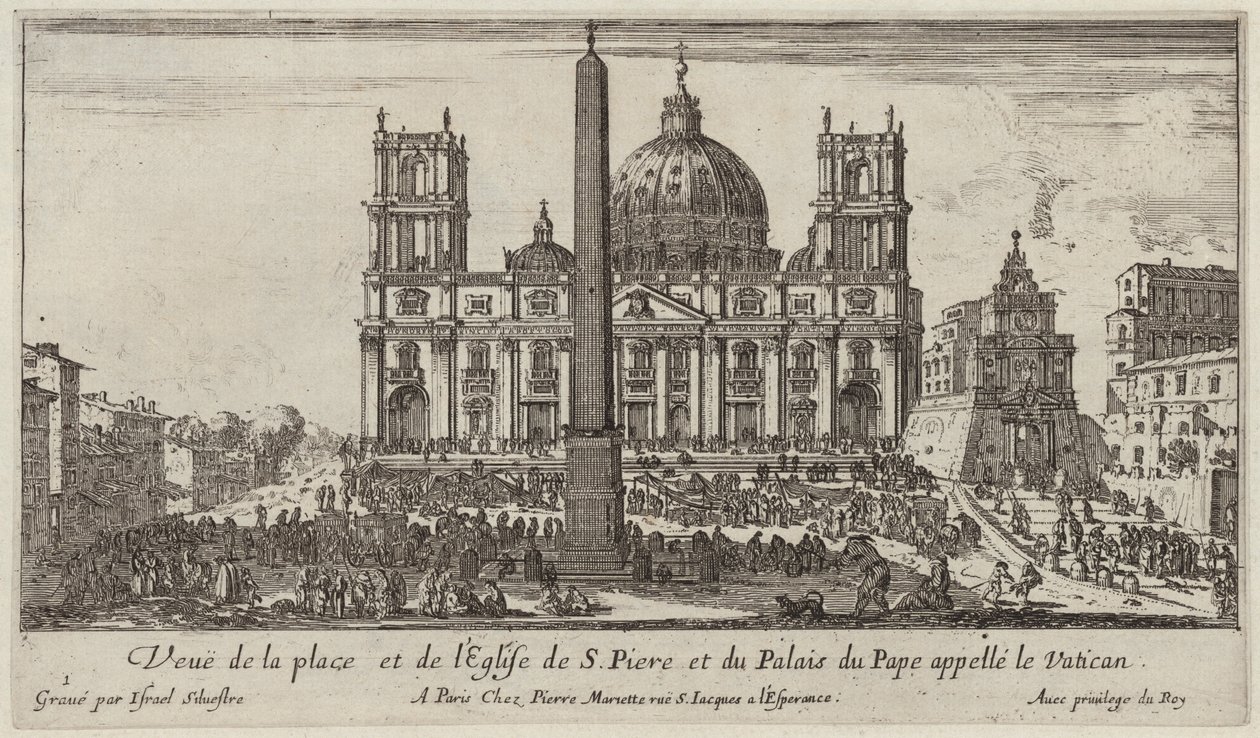 Utsikt över torget och kyrkan S. Piere och påvens palats som kallas Vatikanen av Israël Silvestre