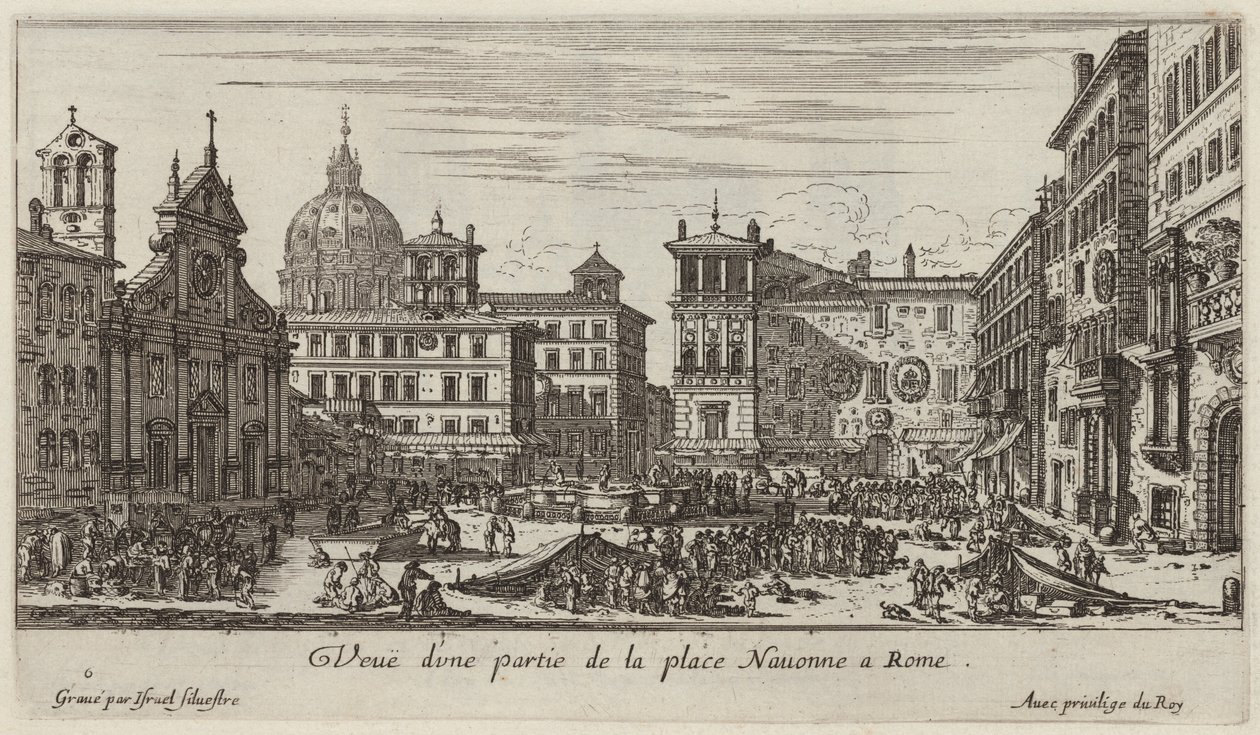 Vy över en del av Piazza Navona i Rom av Israël Silvestre