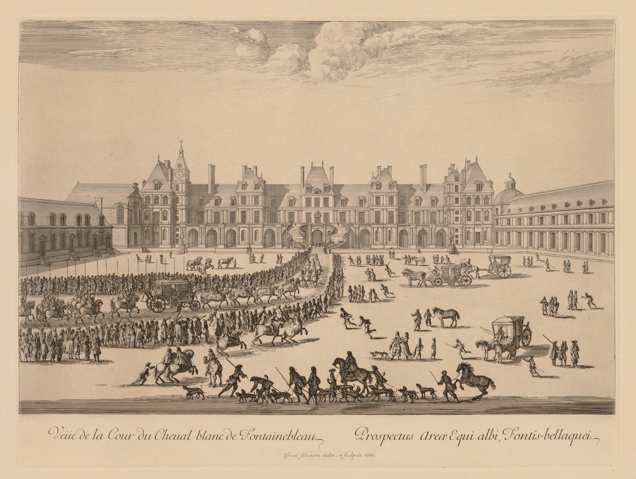 Utsikt över Cour du Cheval-Blanc i Fontainebleau, 1667. av Israël Silvestre