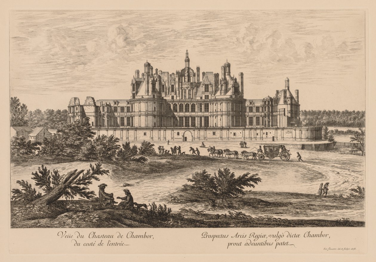 Utsikt över Château de Chambord, från ingångssidan, 1678. av Israël Silvestre