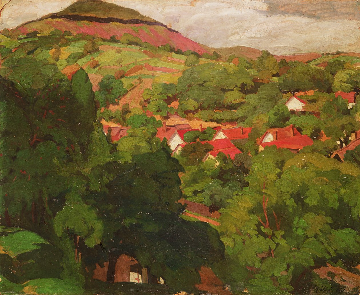 Landskap i Nagybanya, Ungern, 1918 panel av Istvan Reti