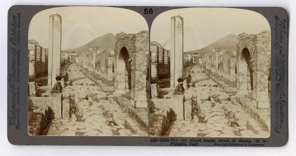 Gamla hjulspår på Stabian Street, Pompeji, från The Underwood Travel Library, 1895 (sepiafoto) av Italian Photographer