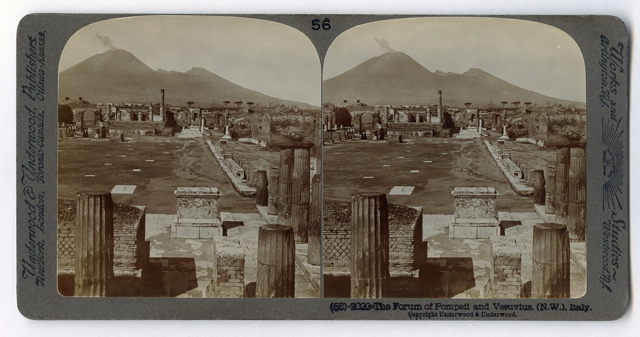Forumet i Pompeji med Vesuvius i bakgrunden, från The Underwood Travel Library, 1895 (sepiafoto) av Italian Photographer