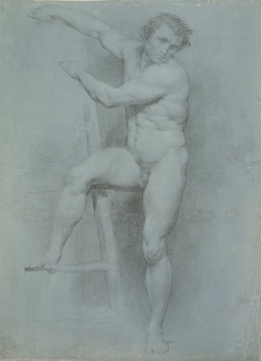 Manlig naken som lutar sig på en stege av Italian Pompeo Girolamo Batoni