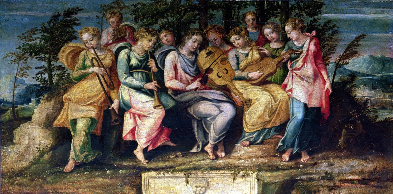 Apollon och muserna, 1600 av Italian School