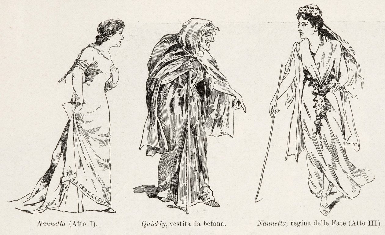 Kostymer från operan Falstaff av Verdi, från LIllustrazione Italiana, XX, N. 8, 19 februari 1893 av Italian School