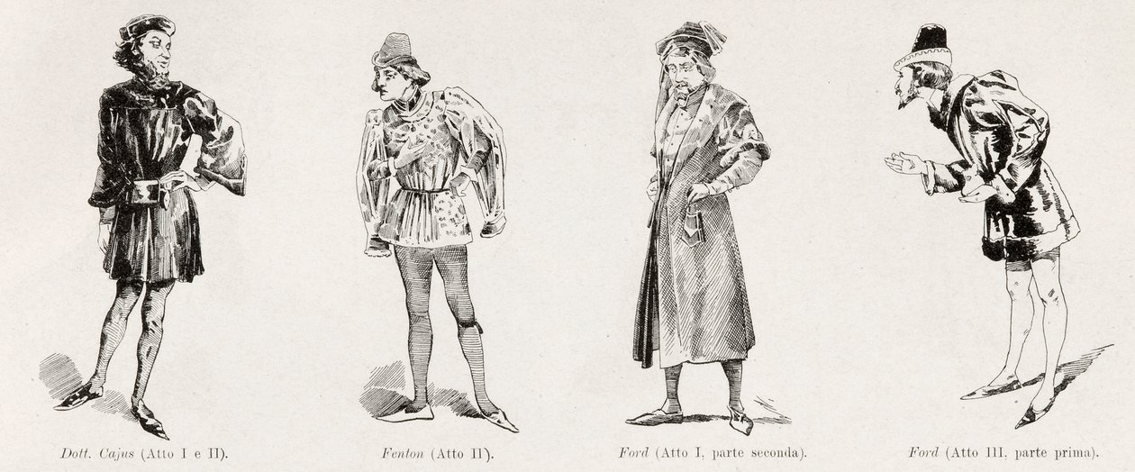Kostymer från operan Falstaff av Verdi, från LIllustrazione Italiana, XX, N. 8, 19 februari 1893 av Italian School
