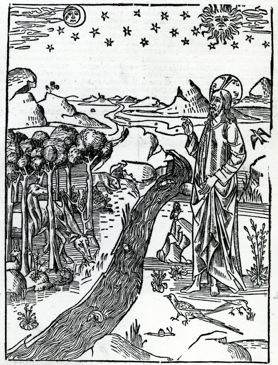 Skapelsen, första sidan av Genesis, från Lugduni-bibeln, 1538 av Italian School