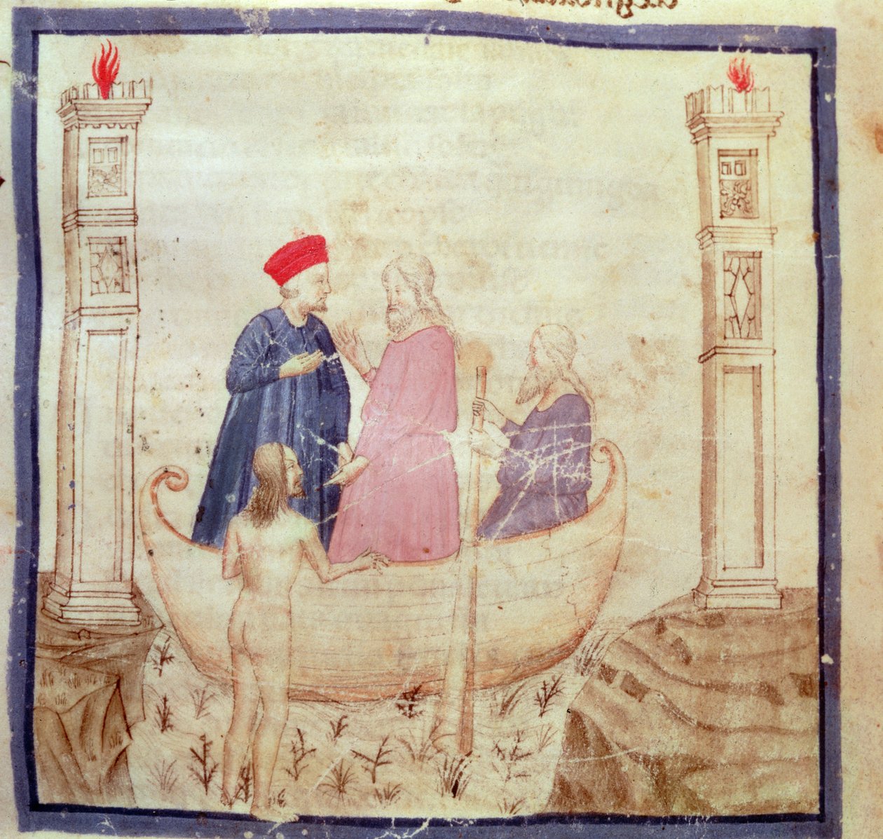 Dante och Vergilius (70-19 f.Kr.) på väg till helvetet, från The Divine Comedy av Dante Alighieri (1265-1321) av Italian School