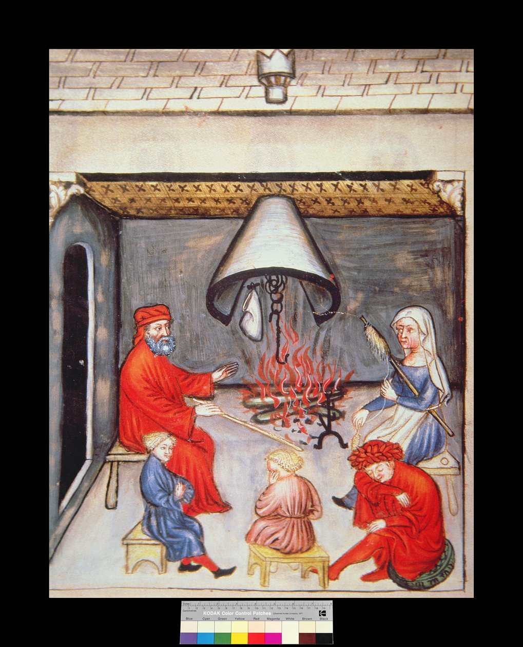 Fol.100v Samtal framför elden, illustration från Tacuinum Santiatis Codex Vindobonensis av Italian School