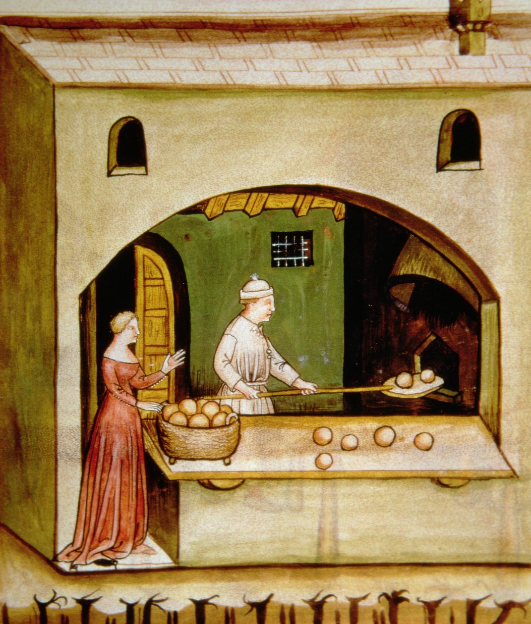 Fol.63r Bakning av vitt bröd, illustration från Tacuinum Sanitatis Codex Vindobonensis av Italian School