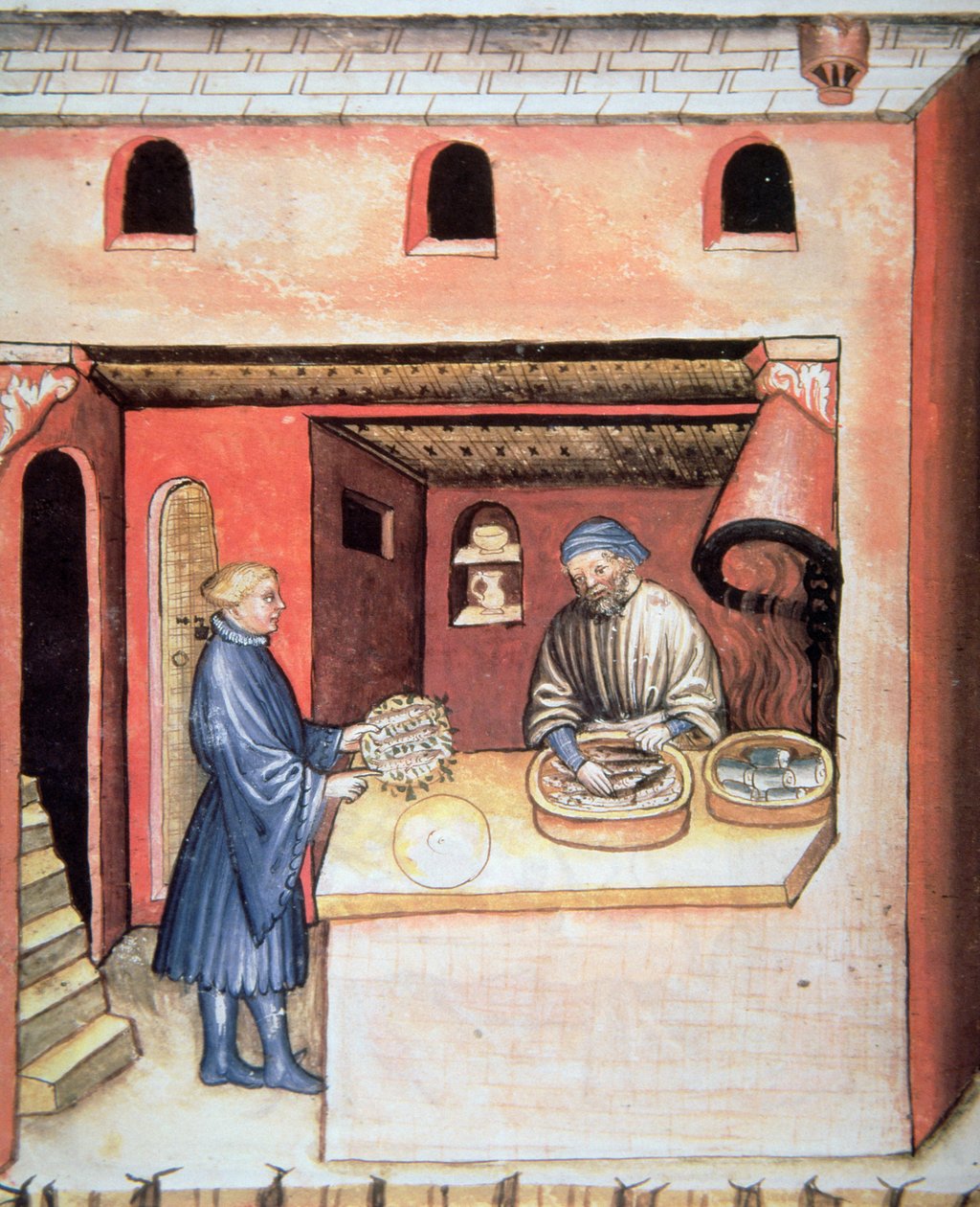 Fol.83v Fisk marinerad i vinäger, illustration från Tacuinum Sanitatis Codex Vindobonensis av Italian School