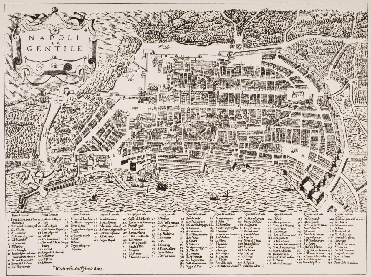 Karta över Neapel, ca 1600 av Italian School