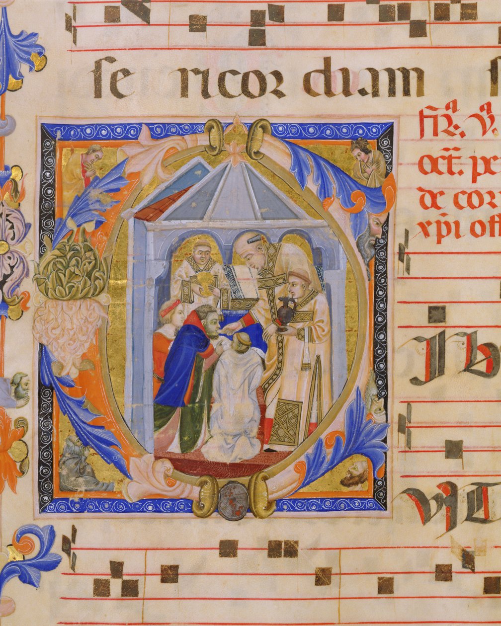 Ms 570 f.81v Historikert initial C som föreställer nattvarden, från Missal D, av en toskansk illuminator, från San Marco e Cenacoli av Italian School