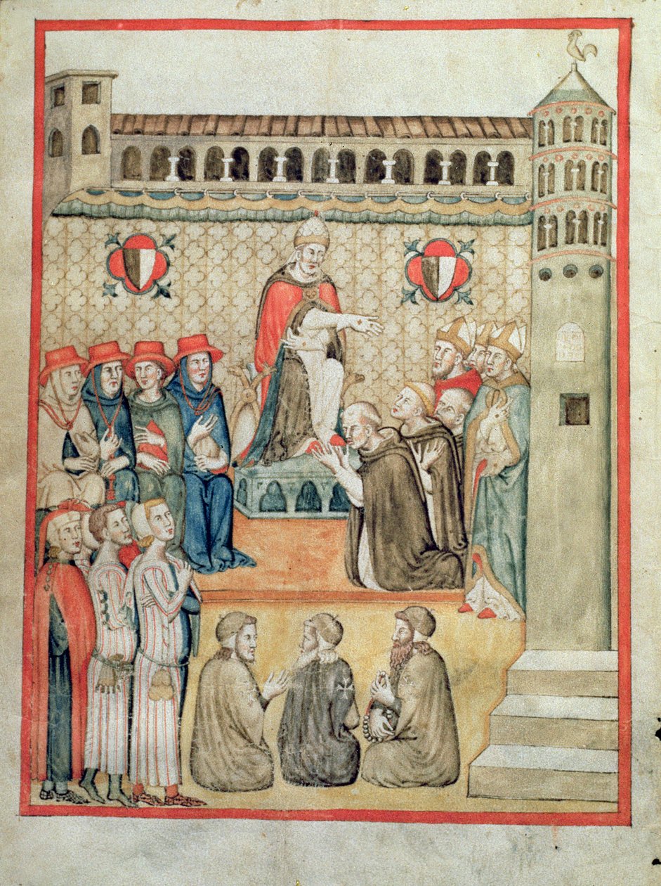 Ms 975 f.1v Kyrkoförsamling av Italian School