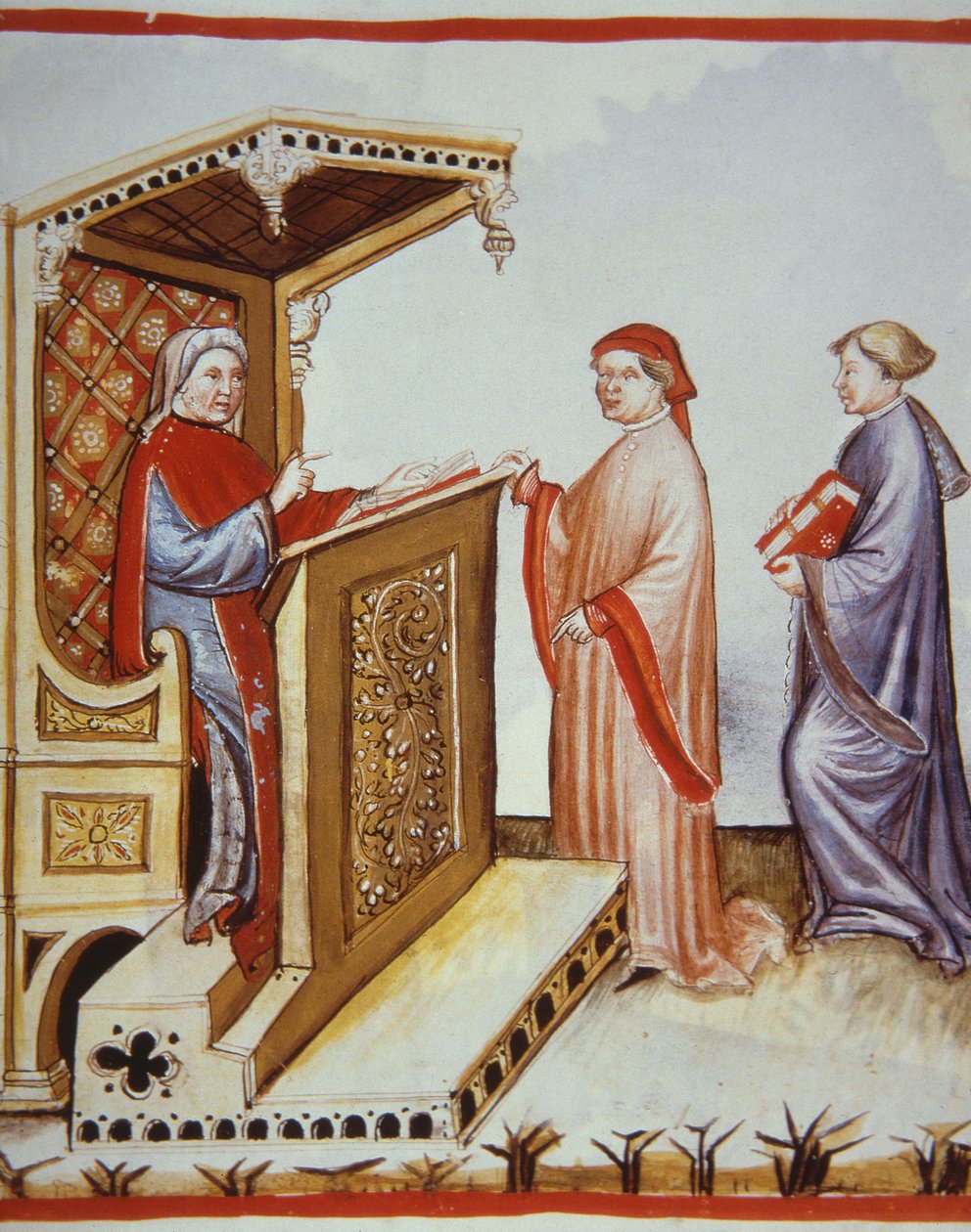 Nova 2644 fol.4r Ububchasym de Baldach (Ibn Butlan) skriver Tacuinum Sanitatis (Maintenance of Health), illustration från Tacuini Sanitatis Codex Vindobonensis av Italian School