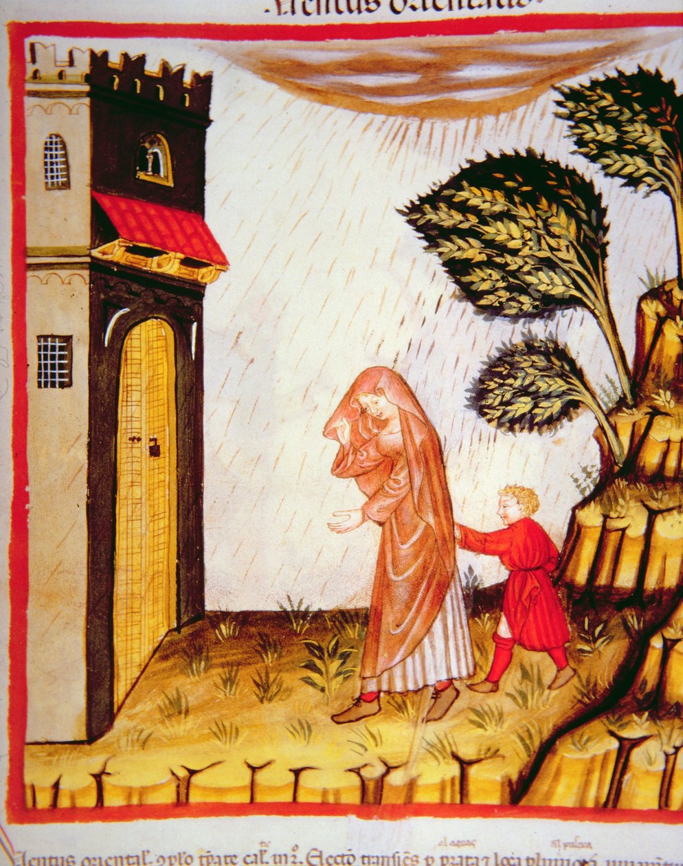 Nova 2644 fol.57r Ostvinden, från Tacuinum Sanitatis av Italian School