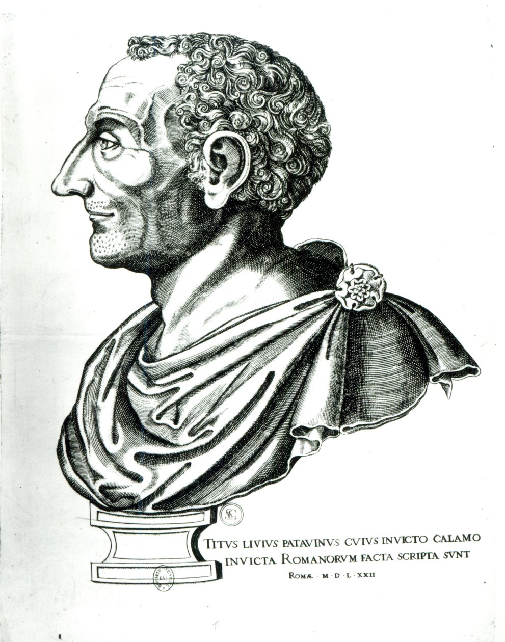 Porträttbyst av Titus Livius känd som Livius (59BC-17AD), 1622 av Italian School